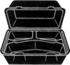 A Picture of product 217-116 Hinged Lid Container, 9" x 9" x 3.3" Foam Double Laminated 3-Compartment, Black, 150 ct.