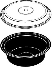 CONT 32OZ BLACK ROUND COMBO. MICROWAVEABLE BLACK W/ CLEAR LID 7 ROUND.
