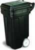 A Picture of product 562-182 Tilt-N'-Wheel™ Receptacle with Hinged Lid.  50 Gallon.  23" x 27-1/4" x 41".  Black Color.