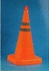 A Picture of product 595-201 Collapsible Traffice Cone with Yellow Flashing Light.  28" Tall, Collapses to 2-1/2" Tall.  12-1/2" x 12-1/2" Base.  Bright Orange with 2 Reflective Bands.