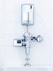 A Picture of product 603-318 AutoHygiene System for Toilets.  Chrome Finish.  Contains: AutoFlush Unit for Toilet, AutoClean Dispenser, Stainless Steel Tube, Saddle Kit, and Purinel Refill.  Batteries Included.  Does not include saddle connection kit (sold separately).