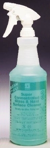 Bottle with Trigger Sprayer.  32 oz. silk-screened labeled "Super Concentrated Glass Cleaner".  With solvent trigger sprayer.