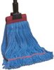 A Picture of product 530-629 O'Dell 4000 Series Looped-End Wet Mop with Green Narrow 1 inch Mesh Band. Medium. Blue.