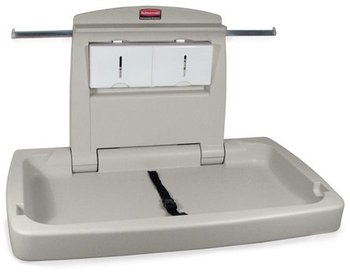 Rubbermaid Baby Changing Station. Horizontal. Meets all global safety standards. Built-in shelf and liner storage. 33.25" L x 4" H.