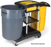 A Picture of product 970-867 High Capacity Cleaning Cart.  49-3/4" x 21-3/4" x 38-3/8".  Black Color.  4" Swivel Casters, 8" Wheels.  Includes two removable 10 Quart Disinfecting Caddies..