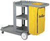 A Picture of product 563-112 Janitor Cart.  55" x 30" x 38".  25 Gallon Heavy-Duty Zippered Vinyl Bag.  Accommodates one 26 quart or 35 quart mop bucket with wringer.  Non-marking eight inch rear wheels, three inch ball-bearing swivel front casters. Vinyl bag replacement and locking