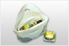 A Picture of product 971-790 Unprinted WhiteTake Out Bag with Wave Top Handle, 19" x 18" + 9.5" BG, 1.25 Mil, 500/Case