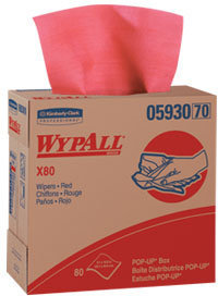 WYPALL* X80 Wipers.  9.1" x 16.8".  Red Color.  80 Wipers/Pop-Up Box. 5 Boxes/Case.