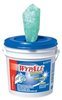 A Picture of product 975-025 WYPALL* Waterless Hand Wipes.  10.5" x 12.25" Wipe.  Green Color.  75 Wipes/Bucket.
