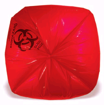 Can Liner.  24" x 23".  8 - 10 Gallon.  1.30 Mil.  Red, Printed "Infectious Waste".  Individually Folded in Dispenser Box.