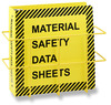 A Picture of product 972-595 Right-To-Know Center.  Store Important MSDS Information.  Helps comply with OSHA 29 CFR 1910.1200 Hazard Communication Standard.  Highly visible yellow/black design.  Heavy wire rack is epoxy coated.  Extra Large 3" Three Ring Binder for MSDS Information.