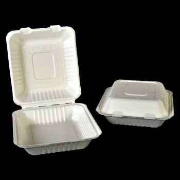 Molded Fiber Clamshell.  8" Square.  White Color.  Compostable, 200/Case