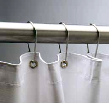 Stainless Steel Shower Curtain Hook.  1-3/8" x 2-9/16".  Use with 1" to 1-1/4" Shower Curtain Rods.