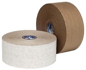 WP 100 Economy Grade, Water Activated Reinforced Paper Tape.  72 mm x 138 meters (2.83" x 450 feet), Natural Color, 10 Rolls/Case
