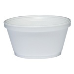 Round Foam Food Containers.  8 oz Squat.  White Color.  50 Cups/Sleeve.