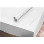 White plastic table cover. 40" x 300'. Tablecover.