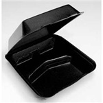 Hinged Lid Container, 9" x 9" x 3.3" Foam Double Laminated 3-Compartment, Black, 150 ct.