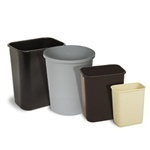 Rectangular Commercial Plastic Wastebasket.  28 Quart.  10-1/2" x 14-1/2" x 15" Tall.  Black Color.