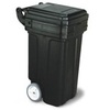 A Picture of product 562-182 Tilt-N'-Wheel™ Receptacle with Hinged Lid.  50 Gallon.  23" x 27-1/4" x 41".  Black Color.