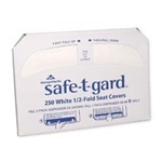 Safe-T-Gard™ White 1/2-Fold Toilet Seatcovers.  14.3" x 16.8".  White Color.  250 Sheets/Package.
