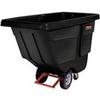 A Picture of product 970-198 Rubbermaid® Commercial Utility Duty Rotomolded Plastic Tilt Truck with 450 lb Capacity. 56.75 X 28.00 X 38.63 in. Black.