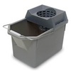 A Picture of product 970-368 Pail and Mop Strainer Combination.  15 Quart Bucket.  17" x 10-1/2" x 12".  Strainer wrings up to a 10 oz. mop.. Gray Color.