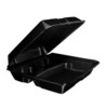 A Picture of product 217-136 Dart Black Foam Hinged Lid Container. 9.5" x 9.3" x 3.0". 200/cs