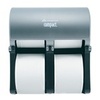 A Picture of product 971-847 Georgia-Pacific Compact® Stainless Finish Quad Vertical Four Roll Coreless Tissue Dispenser.  11.75" x 6.9" x 13.25".