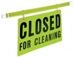 Safety Pole Sign.  Printed "Closed for Cleaning".  Yellow Color.  28" to 42" Long.  11-1/3" Tall.  Fits in doorways, hallways, aisles.