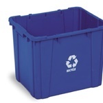 Curbside Recycling Bin.  14 Gallon.  Blue Color.  Holes in bottom of bin prevent accumulation of rainwater.