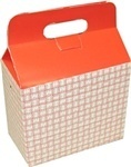 Dixie® Large Auto-Bottom Handled Take Out Carton.  5" x 9.5" x 8".  Red Plaid Design.