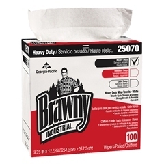 Brawny Industrial® Heavy Duty Shop Towels (Tall Dispenser Box).  9.1" x 16.5" Towel.  White Color.  100 Wipers/Box.