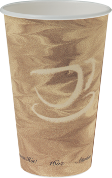Single Sided Poly Paper Hot Cup.  16 oz.  Mistique® Design.  Use CL316, LB316, TLB316, TLP316, TPLUS, TPLUSB Lids.  50 Cups/Sleeve.
