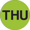 A Picture of product 969-469 Days of the Week Labels. 1" Circle. Printed "THU". Fluorescent Green Color.