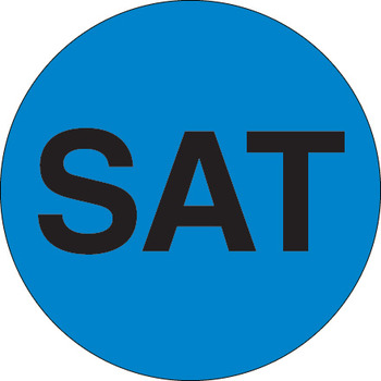 Days of the Week Labels.  1" Circle.  Printed "SAT".  Fluorescent Blue Color.