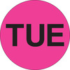 A Picture of product 969-467 Days of the Week Labels. 1" Circle. Printed "TUE". Fluorescent Pink Color.