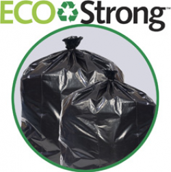 Eco•Strong™ Can Liners, 85 lb. Max Load. 60 gal. 1.70 mil. 38 X 58 in. Black. 10 liners/roll, 10 rolls/case.