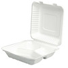 A Picture of product 217-651 SCT® ChampWare™ Molded-Fiber Clamshell Containers,  3-Comp, 9w x 9d x 3h, White, 200/Carton.  Compostable.