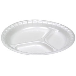 Placesetter® Satin Non-Laminated Foam, 10 1/4", 3-Compartment Plate. White, 540/Case