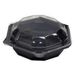Hexware Hinged Container. 7.5" x 3". Black/clear. Polyprop. Carry-out container.