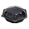 A Picture of product 329-269 Hexware Hinged Container. 7.5" x 3". Black/clear. Polyprop. Carry-out container.