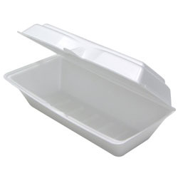 Foam Hinged Lid Container.  White Large Rectangular, Deep.  9-3/4" x 5" x 3-1/4", 560/Case