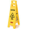 A Picture of product 966-523 Rubbermaid Floor Sign with "Caution Wet Floor" Imprint, 4-Sided. 38" L x 12" W x 37" H. 16" Deep. Yellow. Foldable.