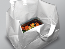 White Take Out Bag with Loop Handle. Unprinted. 24" x 14" x 15.25" + 14 BG. 3.00 Mil, 100/Case