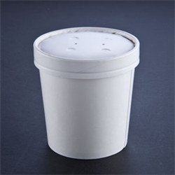 Tall Paper Food Container With Vented Paper Lid. 16 oz. White. Heavy duty, polycoated. 250/cs.