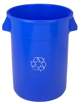 Huskee™ Round Recycling Receptacle.  32 Gallon.  22" Diameter x 27-3/8" Tall.  Blue Color with White Recycle Message.