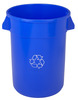 A Picture of product 562-151 Huskee™ Round Recycling Receptacle.  32 Gallon.  22" Diameter x 27-3/8" Tall.  Blue Color with White Recycle Message.