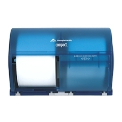 Compact® Side-By-Side Double Roll Bathroom Tissue Dispenser. Splash Blue color. 10.12" W x 6.75" D x 7.12" H.