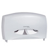 A Picture of product 967-387 Kimberly Clark Professional* Windows* Cored JRT Combo Unit Bath Tissue Dispenser. White. 20.4" x 5.8" x 13.1." Can be used with two JRT Junior rolls or one JRT Senior roll and a stub roll. Can be used with or without key.