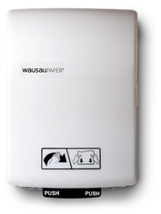 OptiServ Hybrid® Hands-Free Controlled-Use Roll Towel Dispenser.  White Translucent Color.
